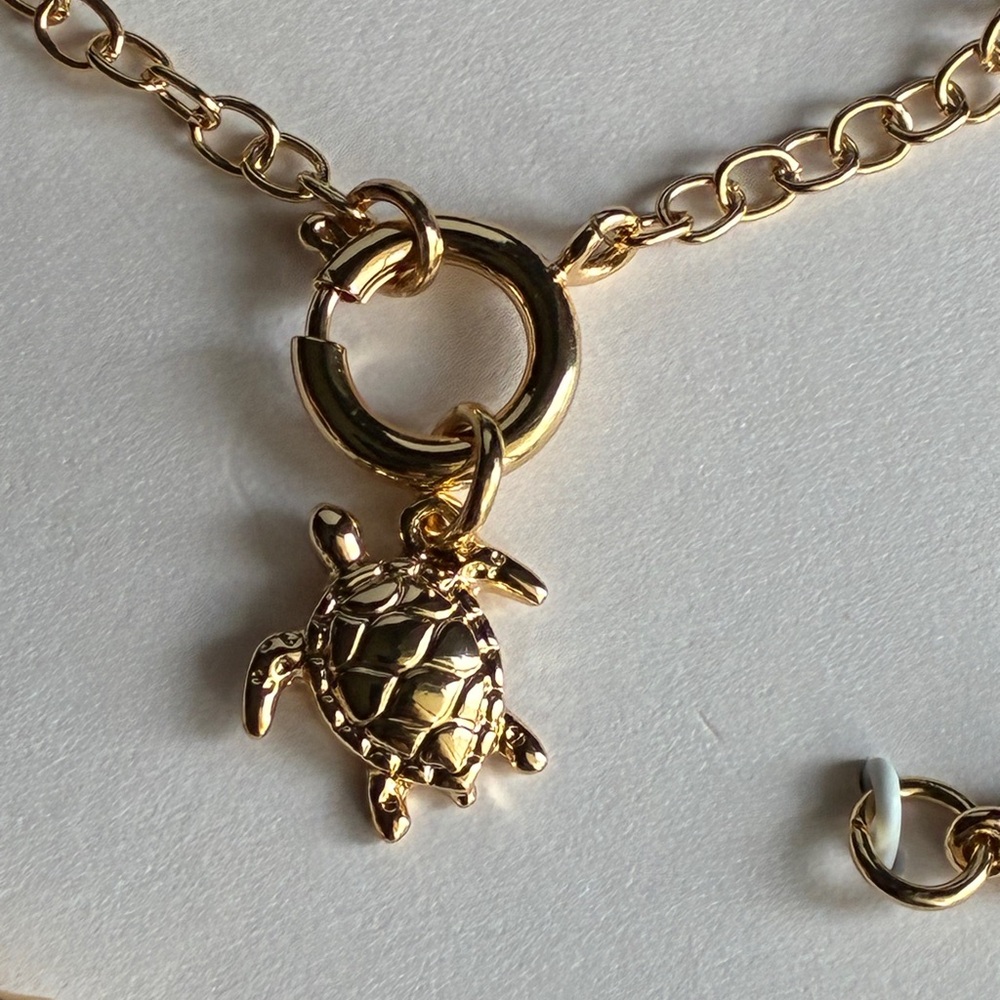LC Lauren Conrad Gold-Tone Turtle Charm Necklace with Shell and Teal Drop - Picture 4 of 10